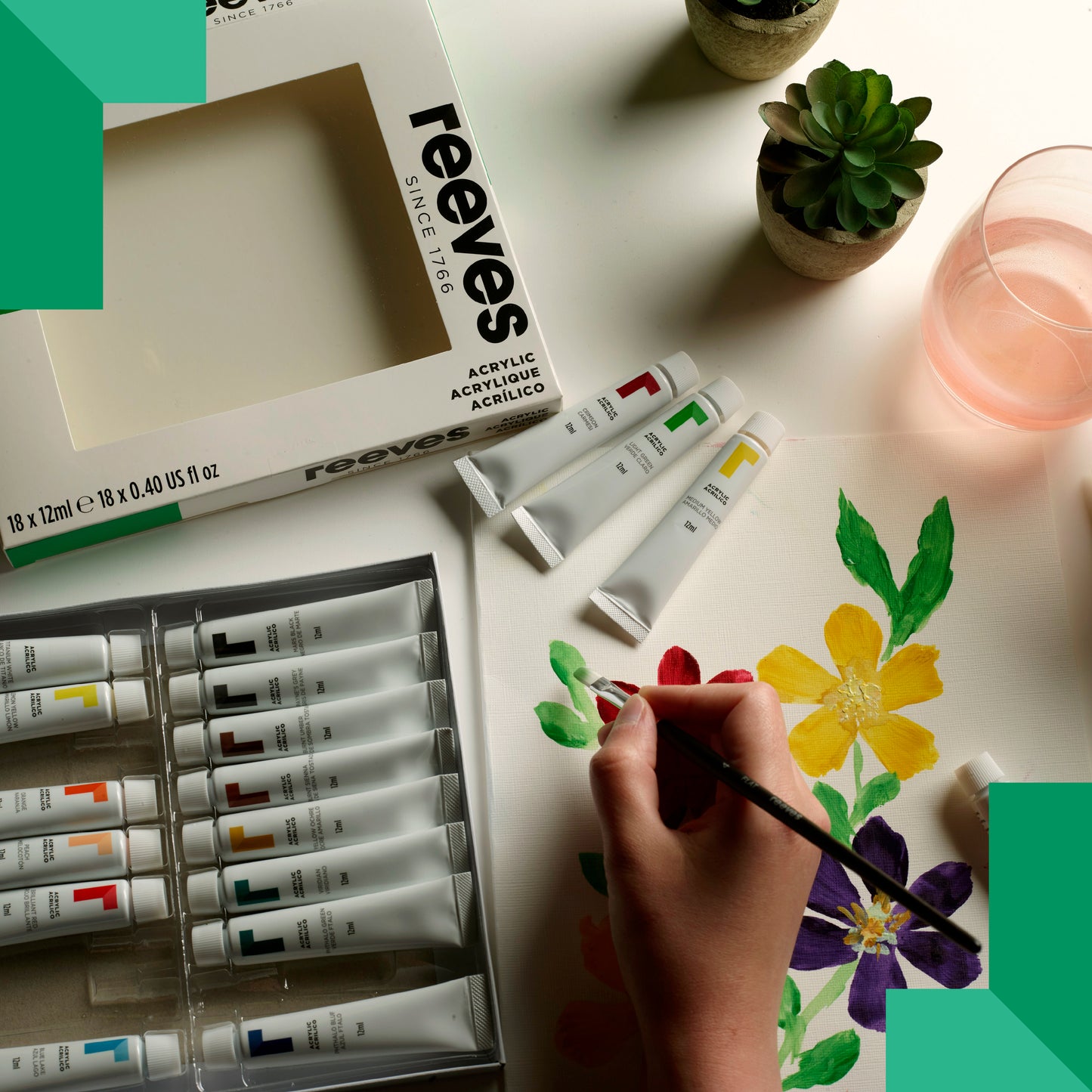 Acrylic Paint Set - 18 x 12ml Colour Tubes