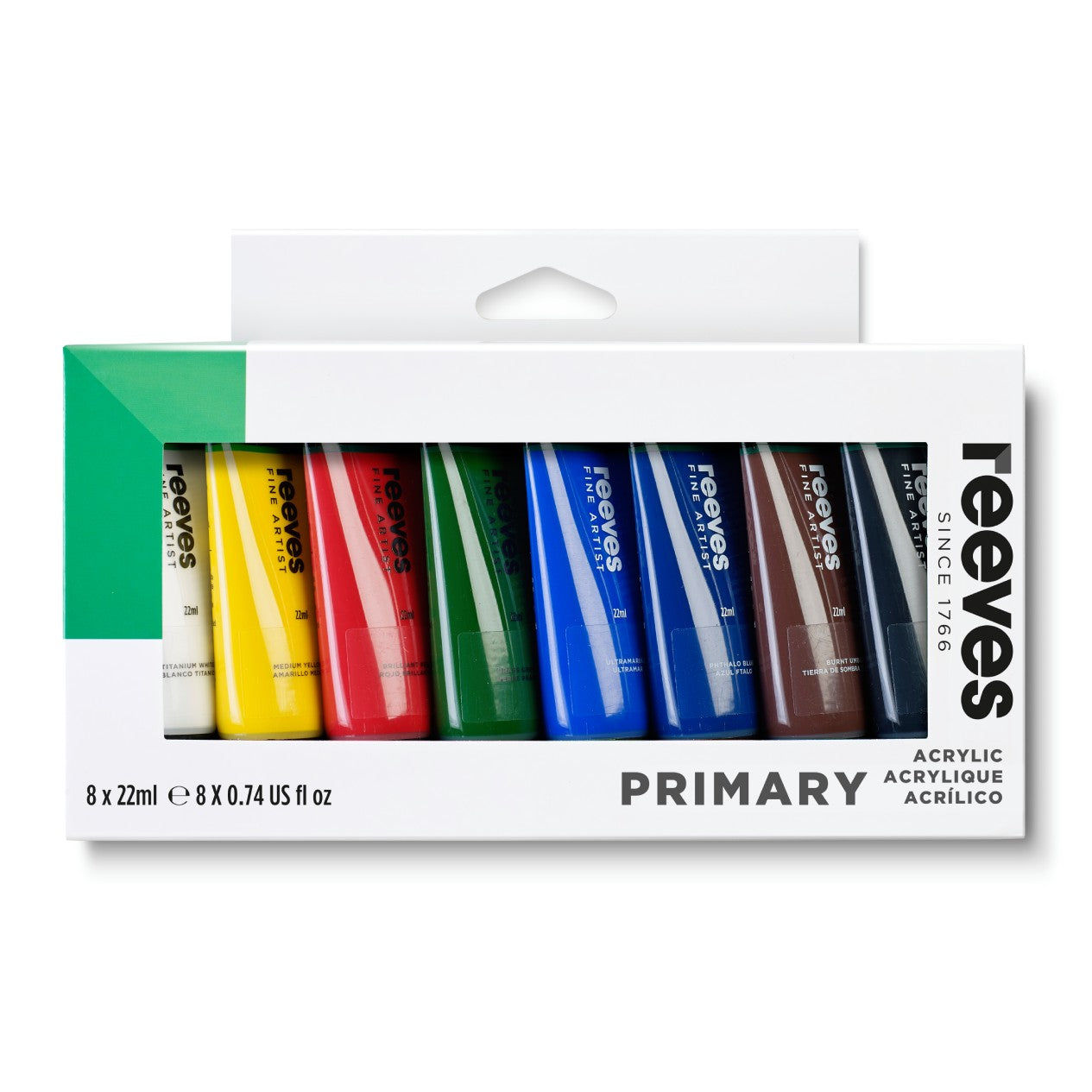 Reeves Acrylic Paint Set Primary Colours Front