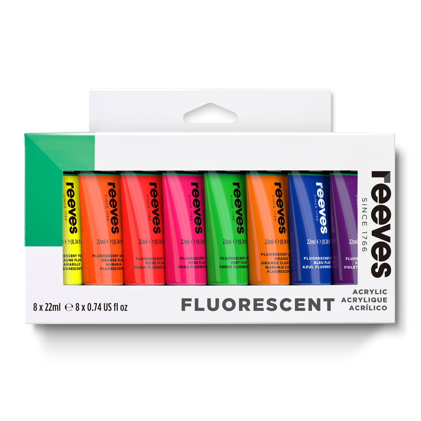 Acrylic Paint Set Fluorescent Colours - 8 X 22ml Assorted Colour Tubes