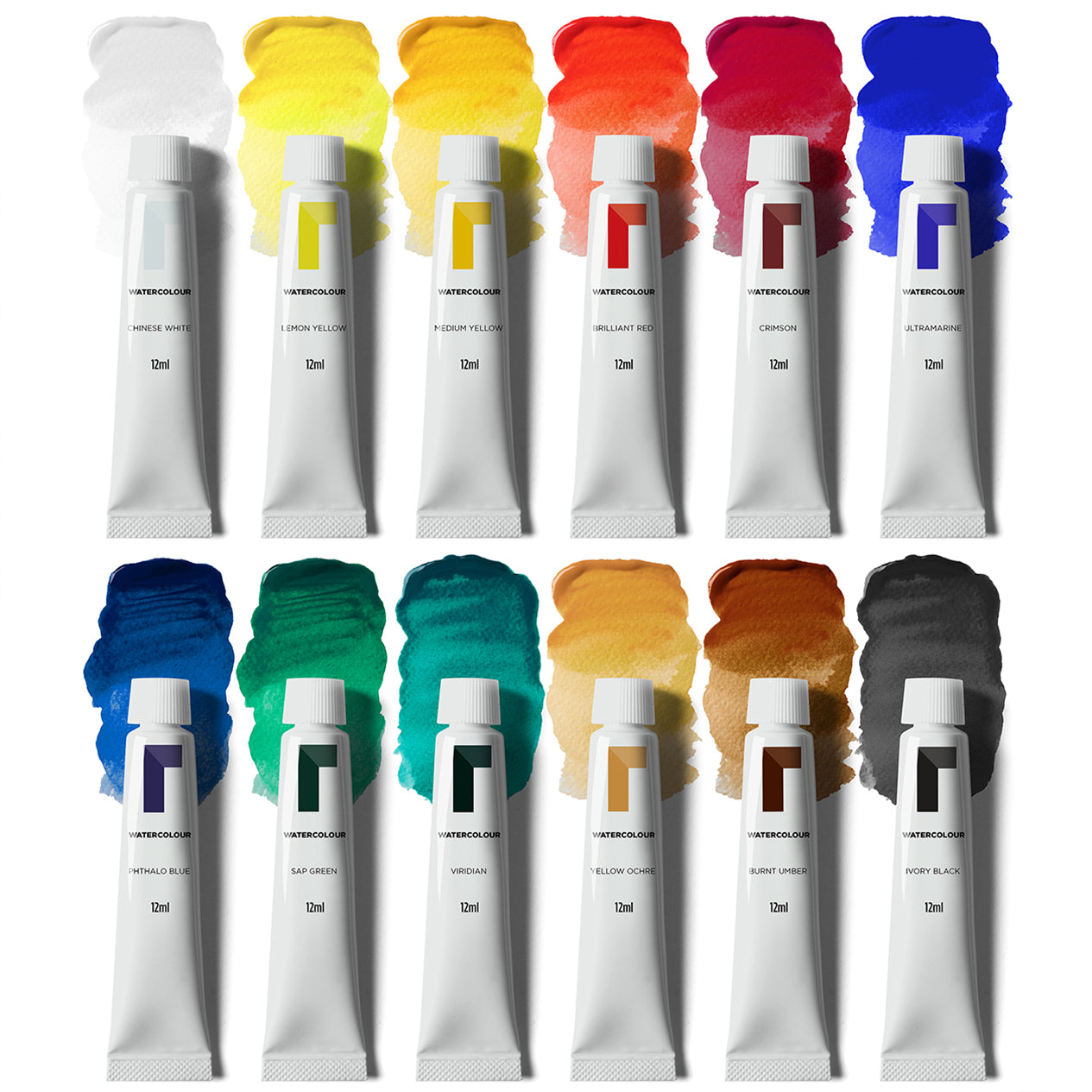 Watercolour Paint Set 12 x 12ml – Assorted Colour Tubes