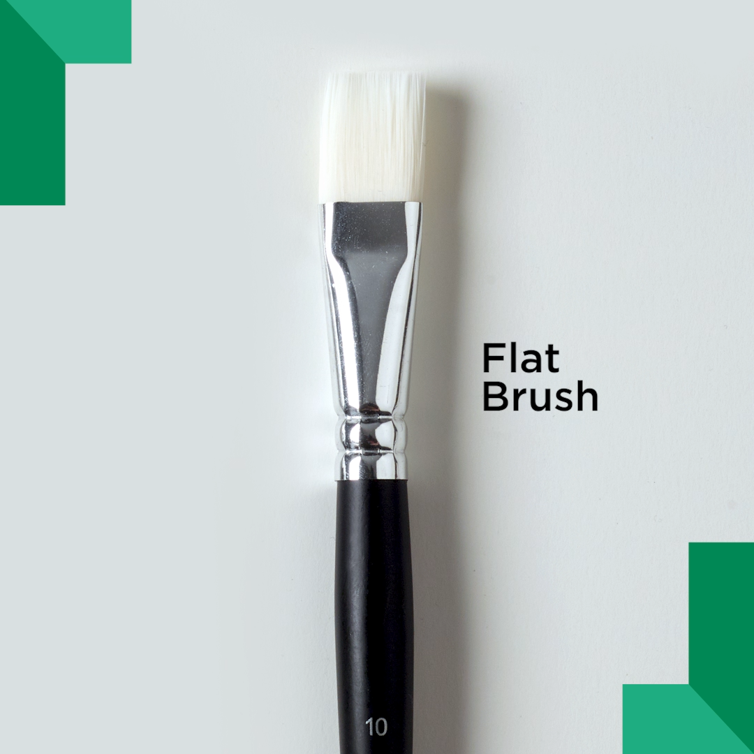 an artist paints three wide green stripes to demonstrate the strokes made by a flat acrylic brush.