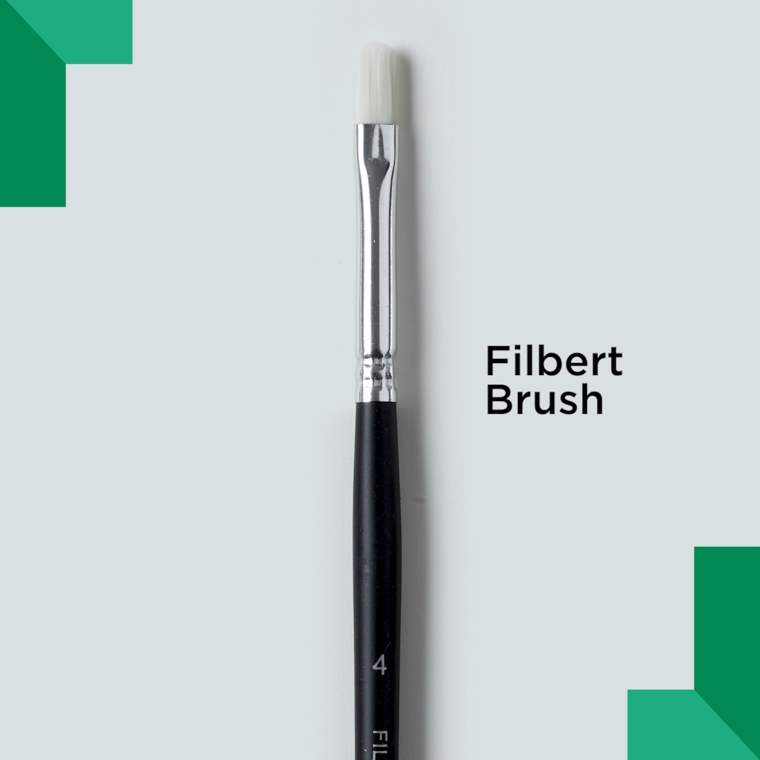 an artist paints 3 row of three green stripes with a filbert brush to demonstrating the strokes made by this type of brush.